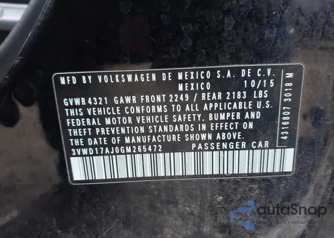 2016 Volkswagen Jetta 1.8T Sport z USA, uszkodzony, nr VIN 3VWD17AJ0GM265472